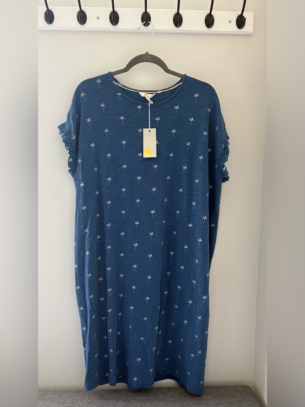 Boden Blue Palm-Print Midi Dress